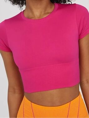 aerie Hot Pink Fitted Crop Tee